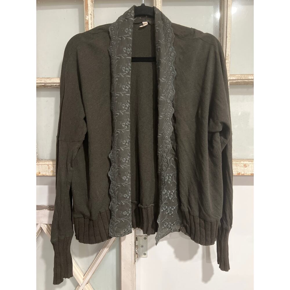 Tiny size small dark green open front cardigan with lace